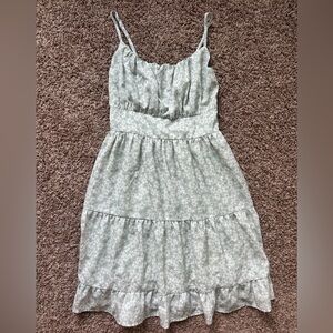 Floral Print Dress in Green and White